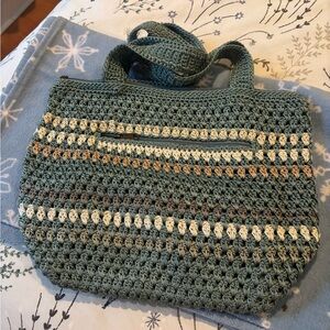 The Sak Green and Cream Crochet Tote